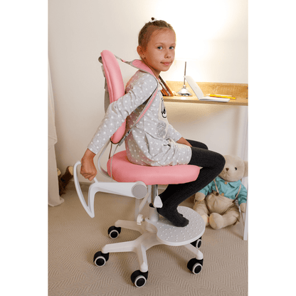 Scaun reglabil cu suport pentru picioare și curele, roz/alb, ANAIS