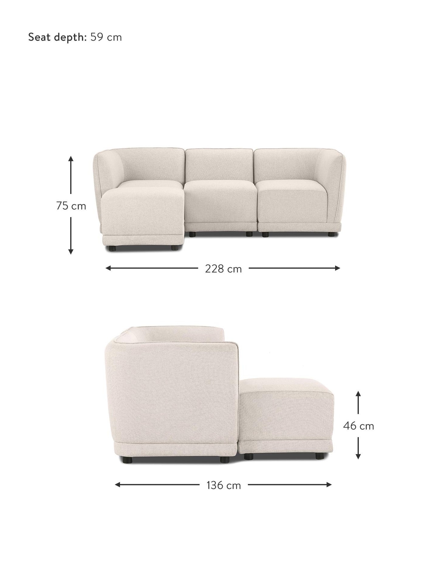 Coltar modular Ari, 228x75x136 cm