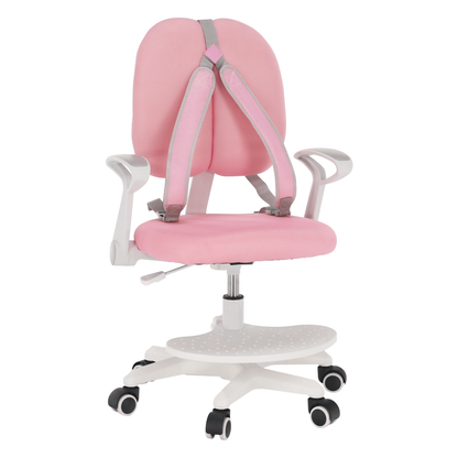 Adjustable chair with footrest and straps, pink/white, ANAIS