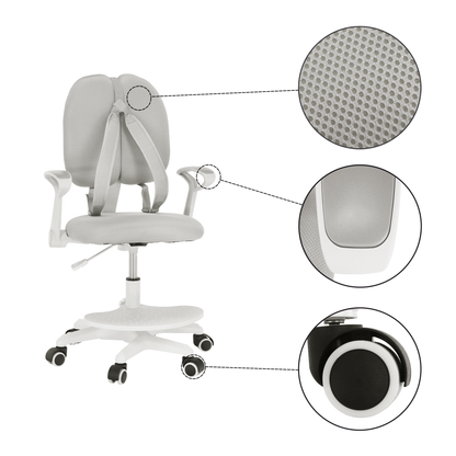 Adjustable chair with footrest and straps, grey/white, ANAIS