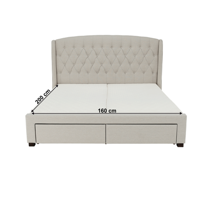 Bed with storage space, cream fabric, 160x200, AKANA