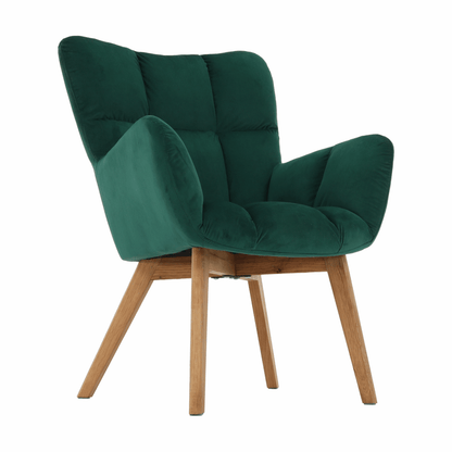 Design armchair, Velvet emerald/oak, FONDAR
