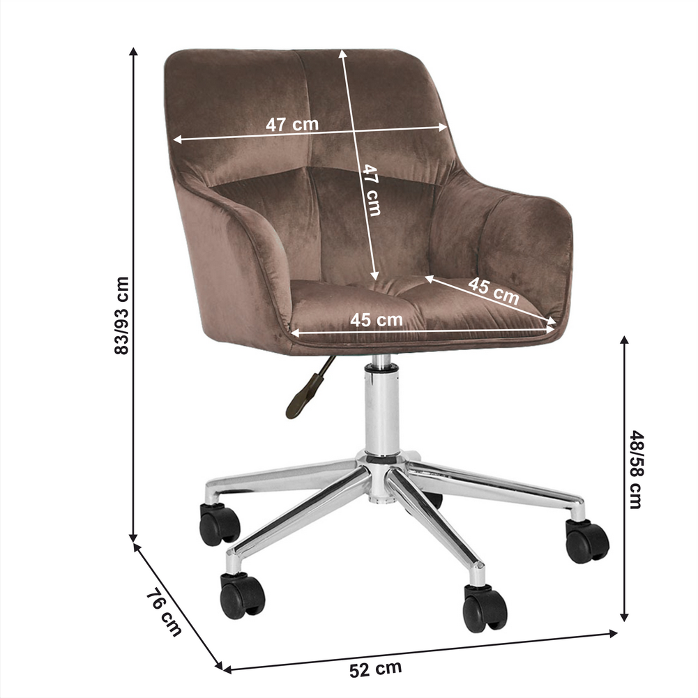 Office armchair, brown/chrome velvet material, HAGRID NEW
