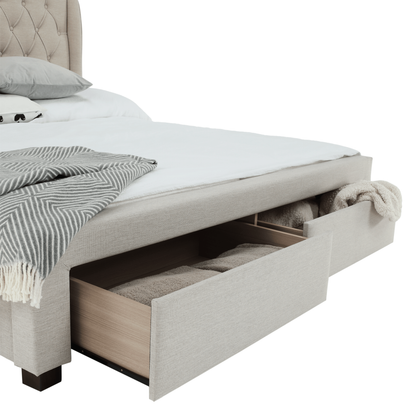 Bed with storage space, cream fabric, 160x200, AKANA