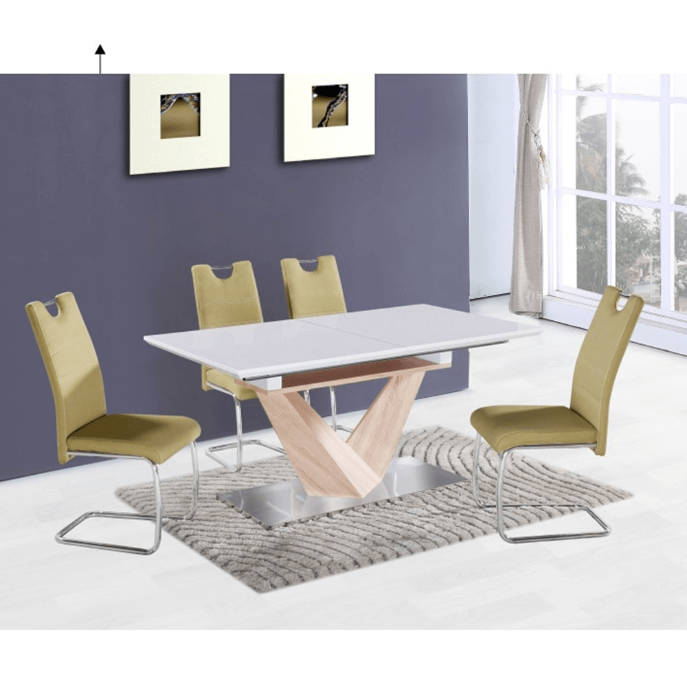 Dining table, foldable, extra high gloss white / sonoma oak, 160x90 cm, DURMAN