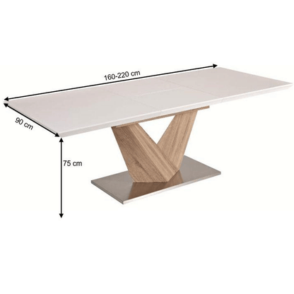 Dining table, foldable, extra high gloss white / sonoma oak, 160x90 cm, DURMAN