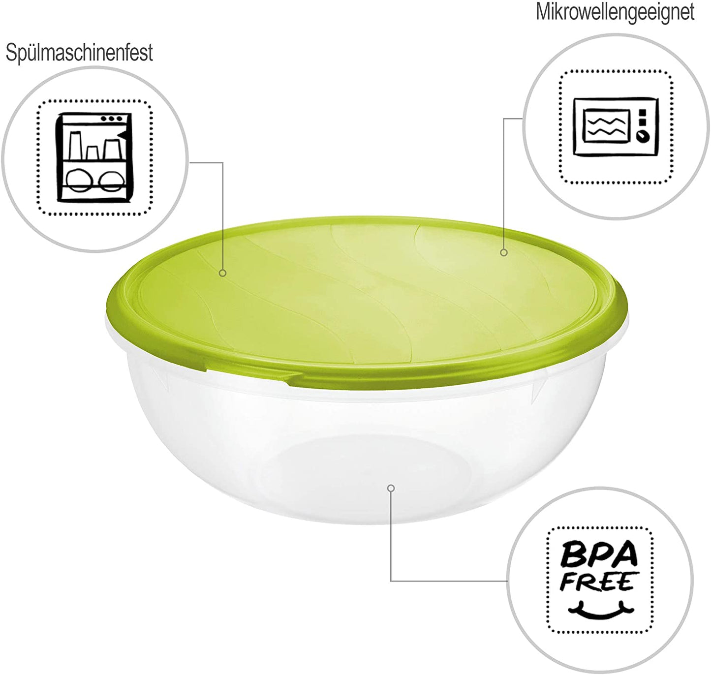 Bowl with lid, Rotho Rondo plastic (PP) without BPA, 6 l transparent/green