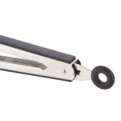 Stainless steel kitchen tongs, non-slip handle, black, 40.5 cm