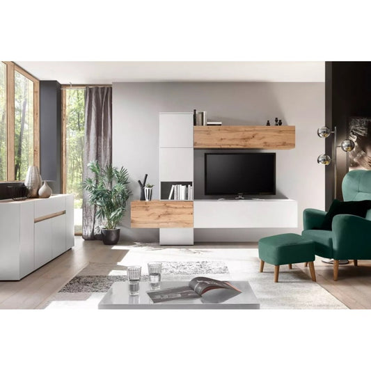 Living room Design-e, white and Wotan oak, 240 x 196 cm
