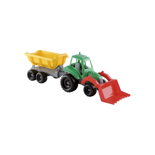 Multicolored toy tractor and trailer 51 cm