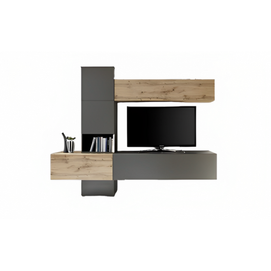 Living room Design-e, gray and Wotan oak, 240 x 196 cm