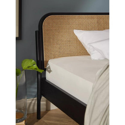 Upholstered bed with rattan headboard, GIO 140x200 cm