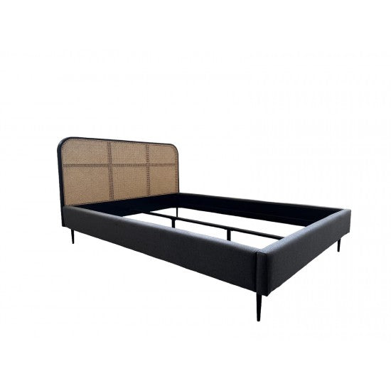 Upholstered bed with rattan headboard, GIO 140x200 cm