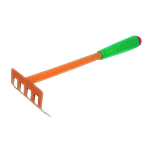 Small garden rake with plastic handle