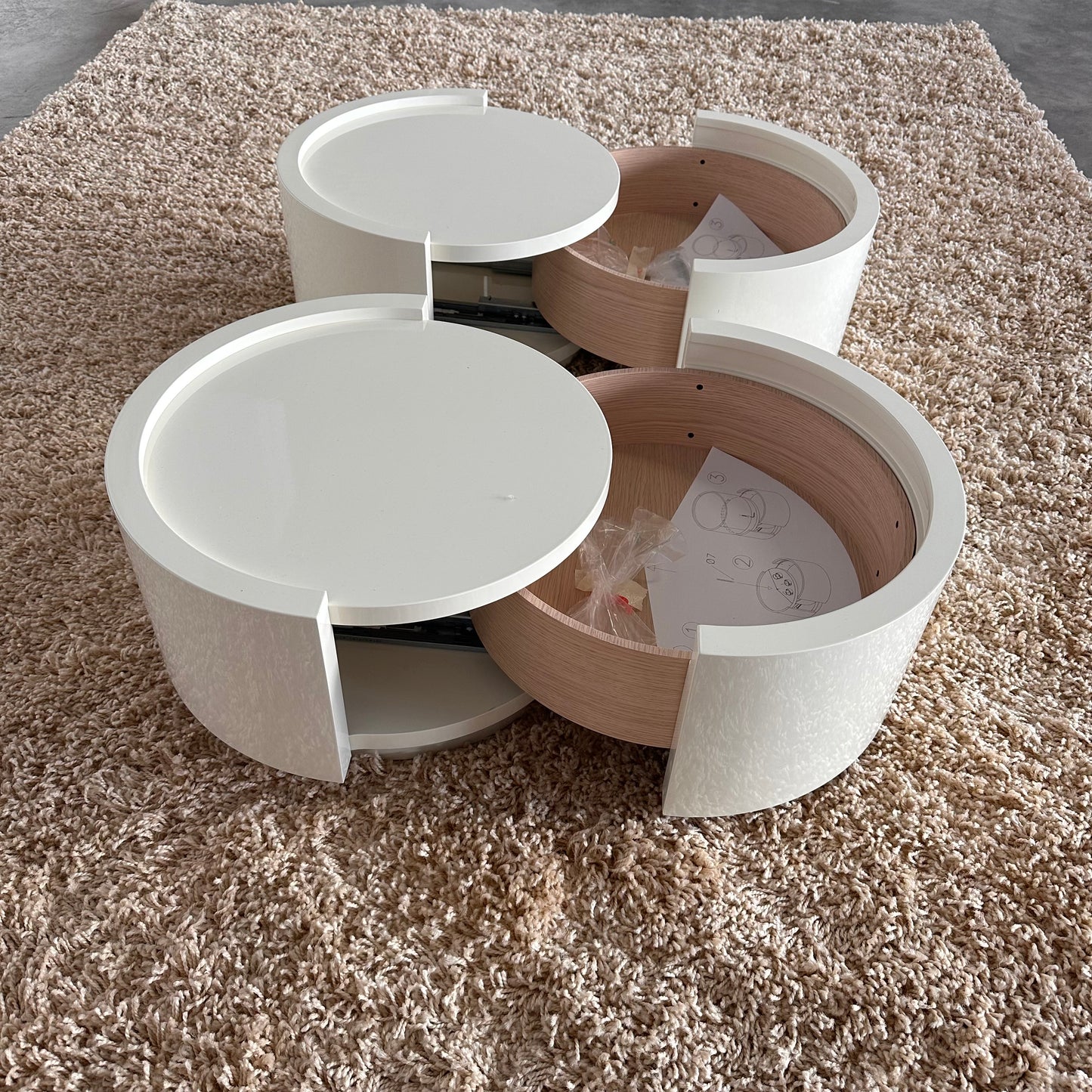 Set of 2 RITA bedside tables, white, 47 cm diameter