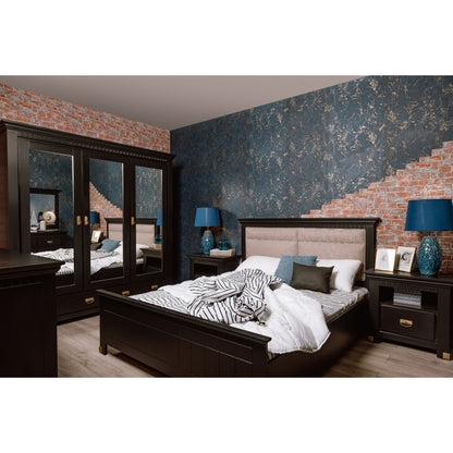 Saint Tropez Bedroom Set, Painted Black, Bed With Mattress Size 160 x 200 cm, Wardrobe and 2 bedside tables