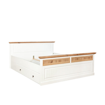 White and Natural Tivoli Bedroom Set, Bed with Mattress Size 180 X 200 Cm, 2 Nightstands and Wardrobe