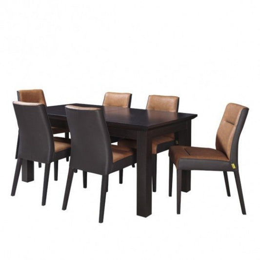 Fiona extendable table set with 6 chairs, dark brown, 1600 mm